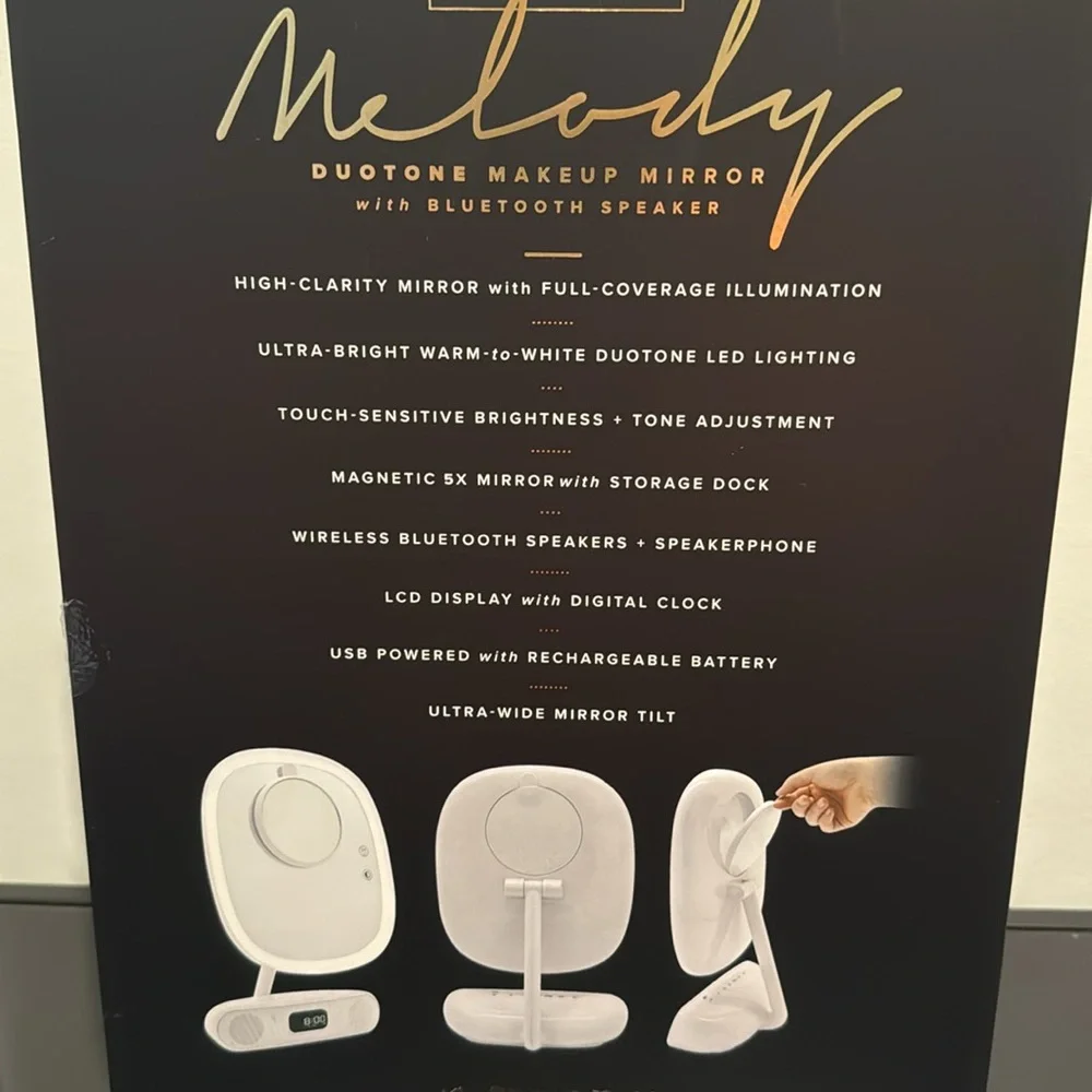 Impressions Melody Duotone Makeup Mirror with Bluetooth Speakers- White